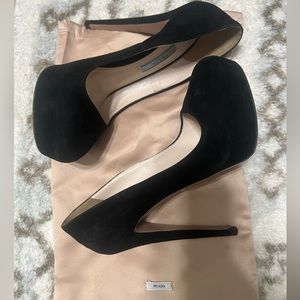 Prada Milano 100mm Heel Black Suede Pumps